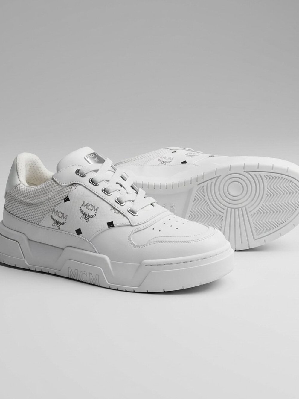 MCM White Logo Low-Top Leather Sneaker